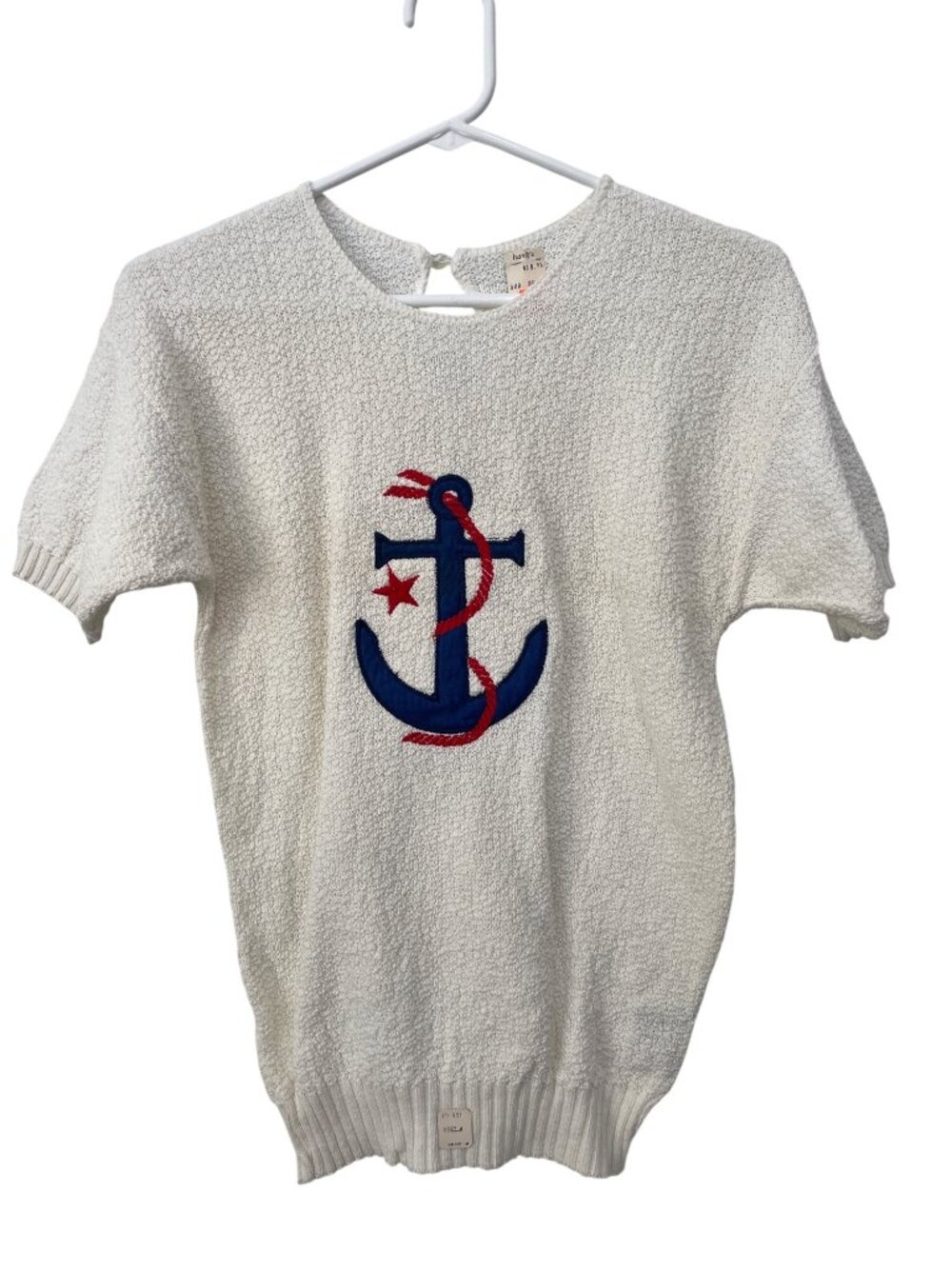 Vintage College Point Sweater Medium Anchor Applique Nautical Deadstock Knit NEW
